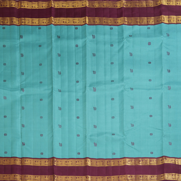 Hayagrivas Handloom Teal Kanjivaram Silk Saree with Vadamalli Border KBF362F1-2