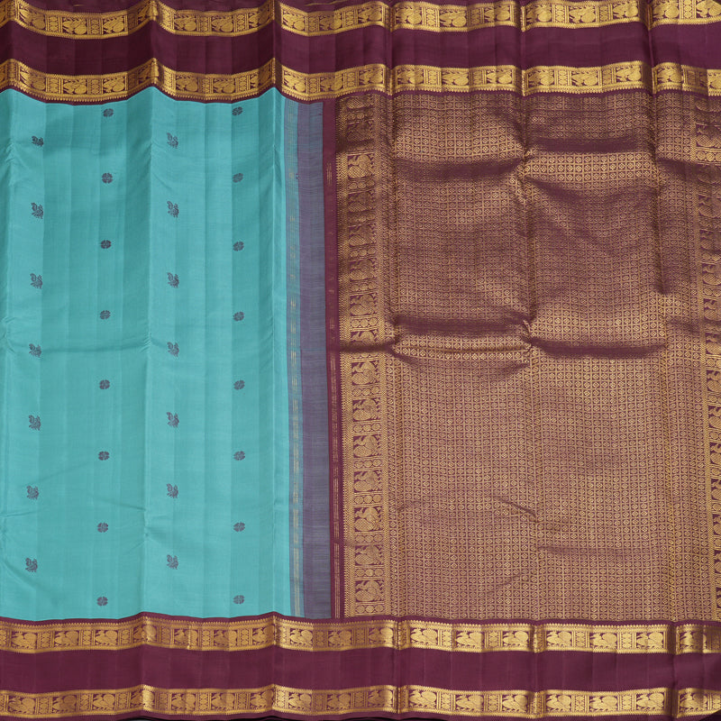 Hayagrivas Handloom Teal Kanjivaram Silk Saree with Vadamalli Border KBF362F1-2