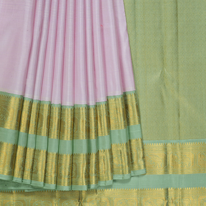 Hayagrivas Handloom Lotus Pink Kanjivaram Silk Saree with Pastel Green Border KBF362F2-3