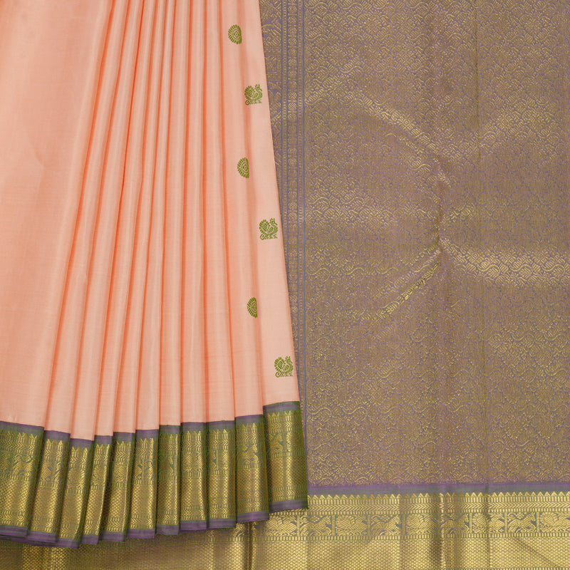 Hayagrivas Handloom Peach Orange Kanjivaram Silk Saree KBF362F3-1