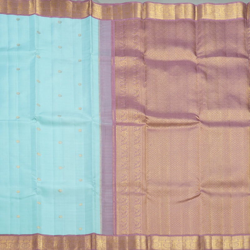 Hayagrivas Handloom Powder Blue Kanjivaram Silk Saree with Mauve Border KBF362F3-2