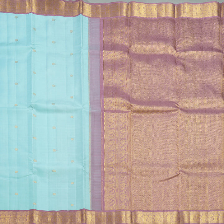Hayagrivas Handloom Powder Blue Kanjivaram Silk Saree with Mauve Border KBF362F3-2