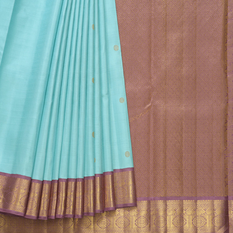 Hayagrivas Handloom Powder Blue Kanjivaram Silk Saree with Mauve Border KBF362F3-2