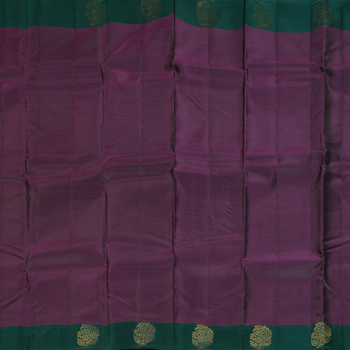 Hayagrivas Handloom Plum Purple Kanjivaram Silk Saree with Bottle Green Border KBF364F1-22