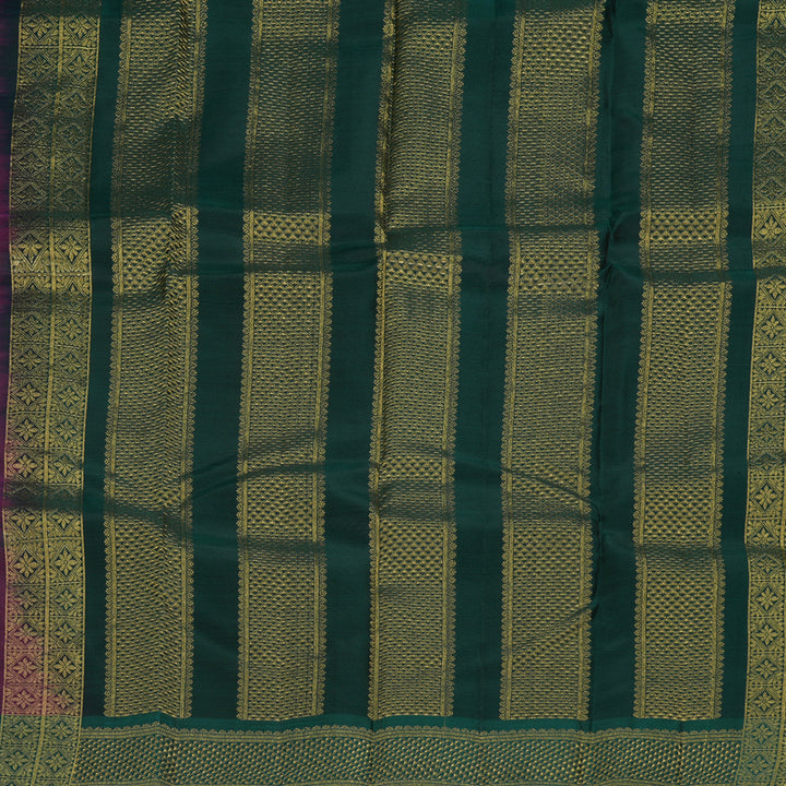 Hayagrivas Handloom Plum Purple Kanjivaram Silk Saree with Bottle Green Border KBF364F1-22