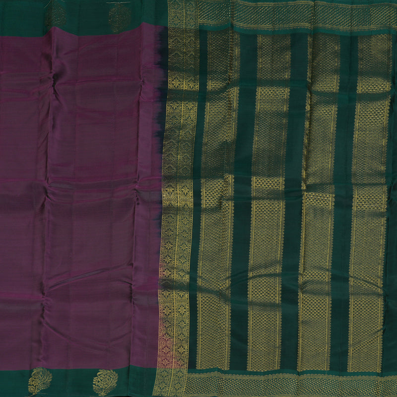 Hayagrivas Handloom Plum Purple Kanjivaram Silk Saree with Bottle Green Border KBF364F1-22