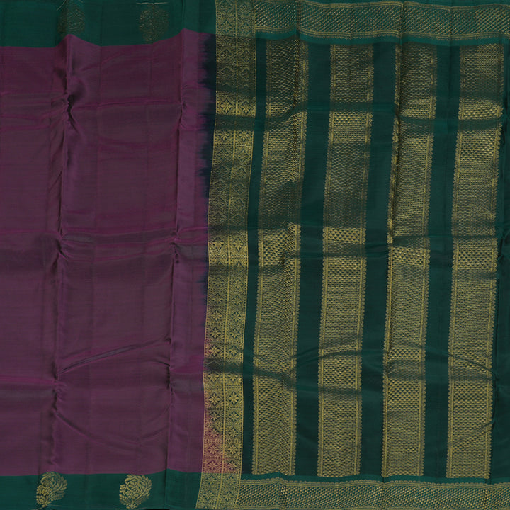 Hayagrivas Handloom Plum Purple Kanjivaram Silk Saree with Bottle Green Border KBF364F1-22