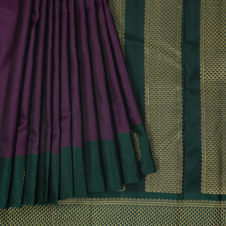 Hayagrivas Handloom Plum Purple Kanjivaram Silk Saree with Bottle Green Border KBF364F1-22