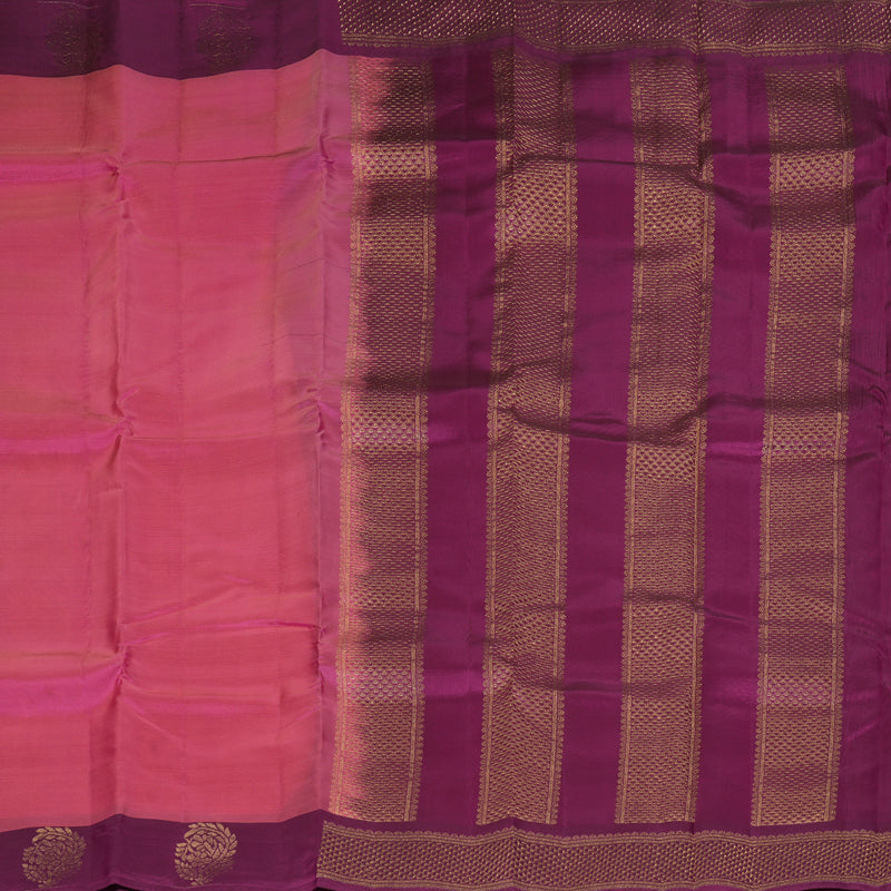 Hayagrivas Handloom Rose Pink Kanjivaram Silk Saree with Purple Border KBF364F1-5