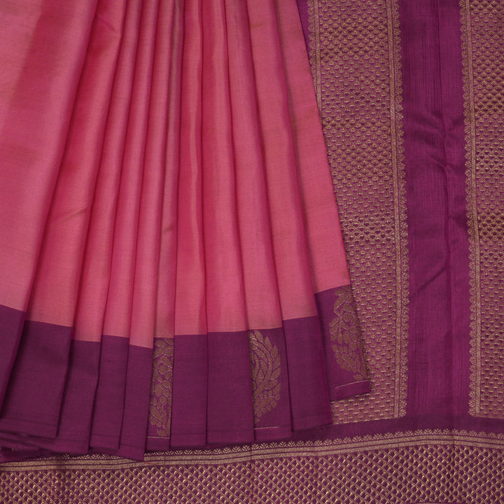 Hayagrivas Handloom Rose Pink Kanjivaram Silk Saree with Purple Border KBF364F1-5