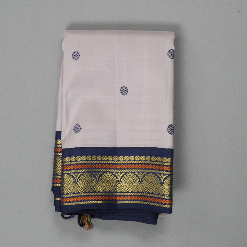 Hayagrivas Handloom Mild Onion Pink Kanjivaram Silk Saree with Navy Blue Border KBF366F5-1