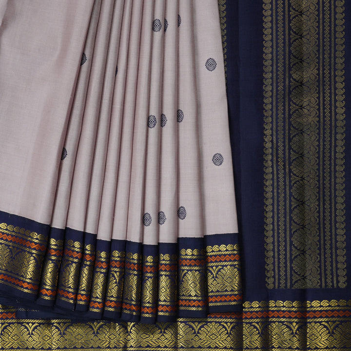 Hayagrivas Handloom Mild Onion Pink Kanjivaram Silk Saree with Navy Blue Border KBF366F5-1