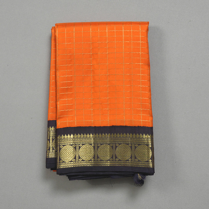 Hayagrivas Handloom Orange Kanjivaram Silk Saree with Deep Violet Border KBF366F8-1