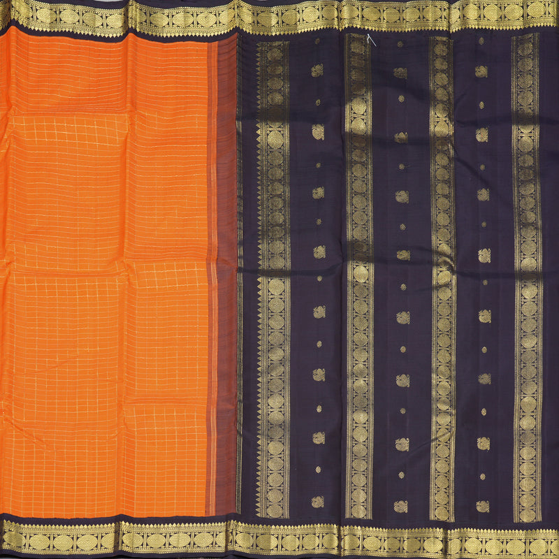 Hayagrivas Handloom Orange Kanjivaram Silk Saree with Deep Violet Border KBF366F8-1