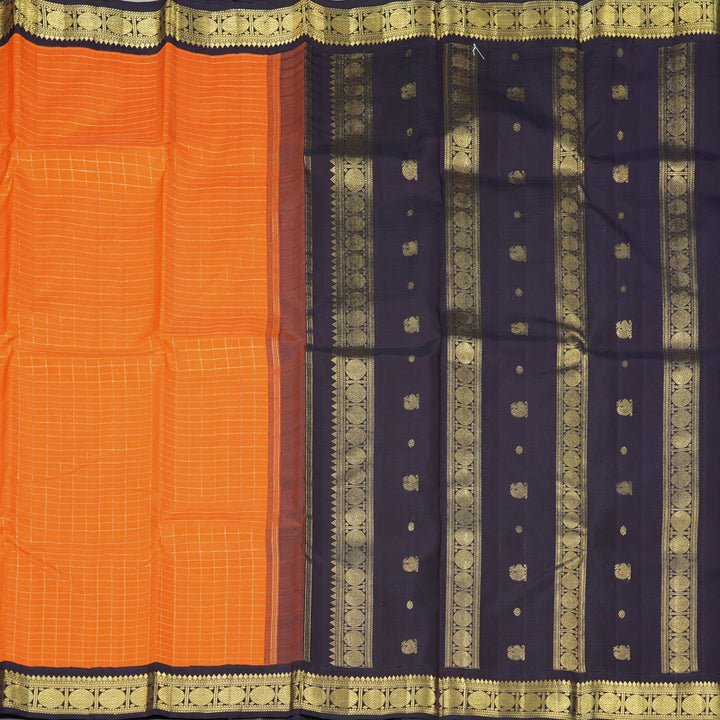 Hayagrivas Handloom Orange Kanjivaram Silk Saree with Deep Violet Border KBF366F8-1