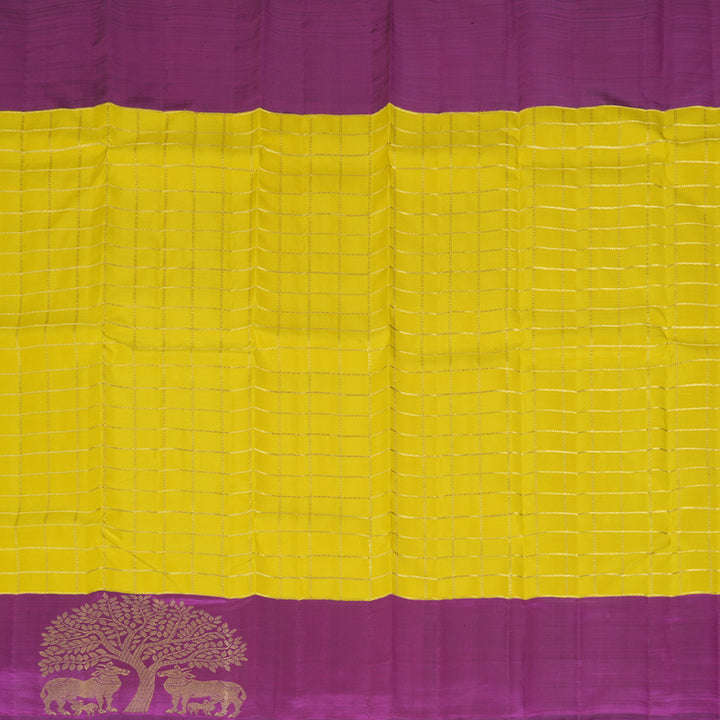 Hayagrivas Handloom Lemon Yellow Kanjivaram Silk Saree with Purple Border KBF367F2-1