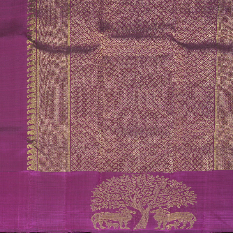 Hayagrivas Handloom Lemon Yellow Kanjivaram Silk Saree with Purple Border KBF367F2-1