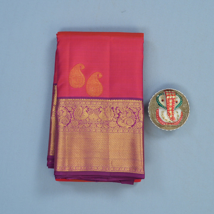 Hayagrivas Handloom Pink Kanjivaram Silk Saree with Purple Border KBF36D1-2