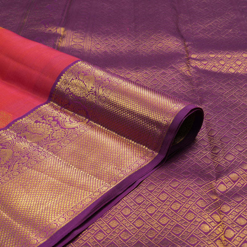 Hayagrivas Handloom Pink Kanjivaram Silk Saree with Purple Border KBF36D1-2