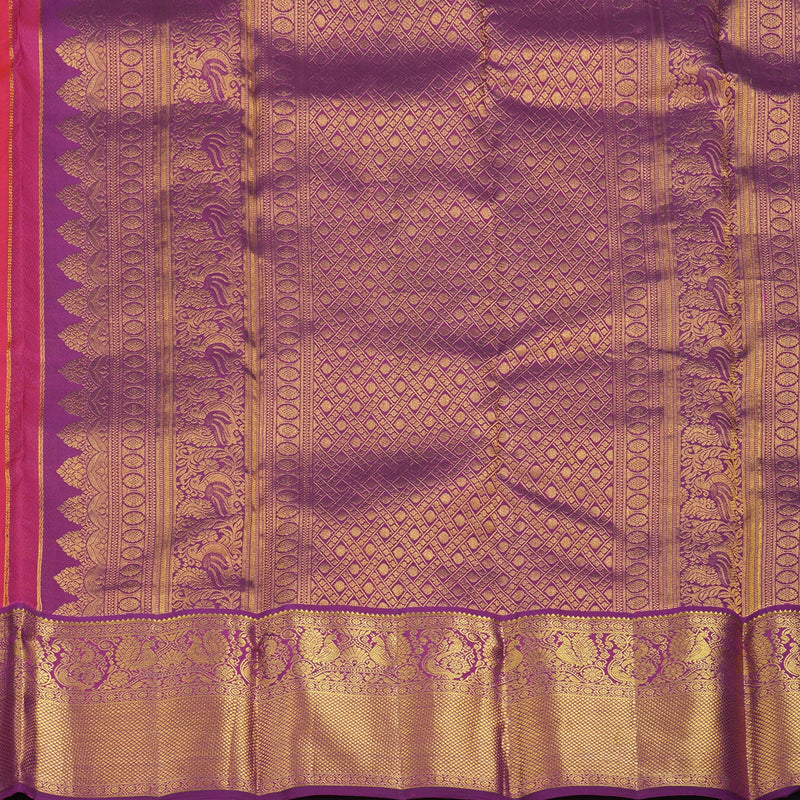 Hayagrivas Handloom Pink Kanjivaram Silk Saree with Purple Border KBF36D1-2