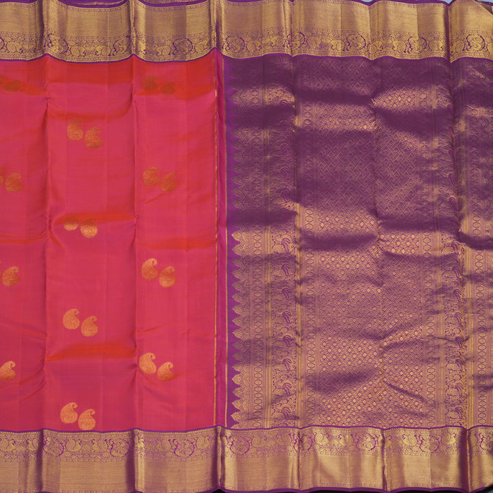 Hayagrivas Handloom Pink Kanjivaram Silk Saree with Purple Border KBF36D1-2