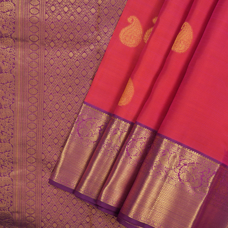 Hayagrivas Handloom Pink Kanjivaram Silk Saree with Purple Border KBF36D1-2