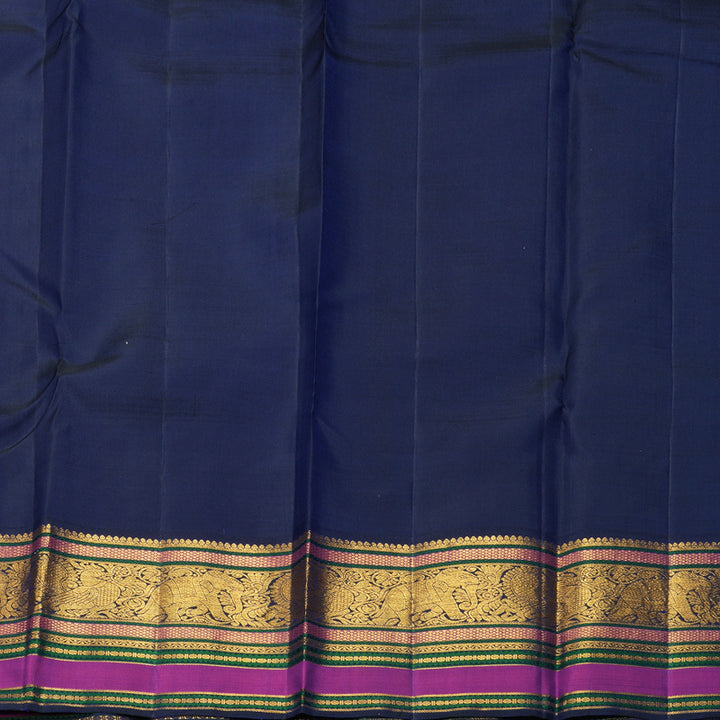 Hayagrivas Handloom Fluorescent Green Kanjivaram Silk Saree with Ink Blue Border KBF371F5-2