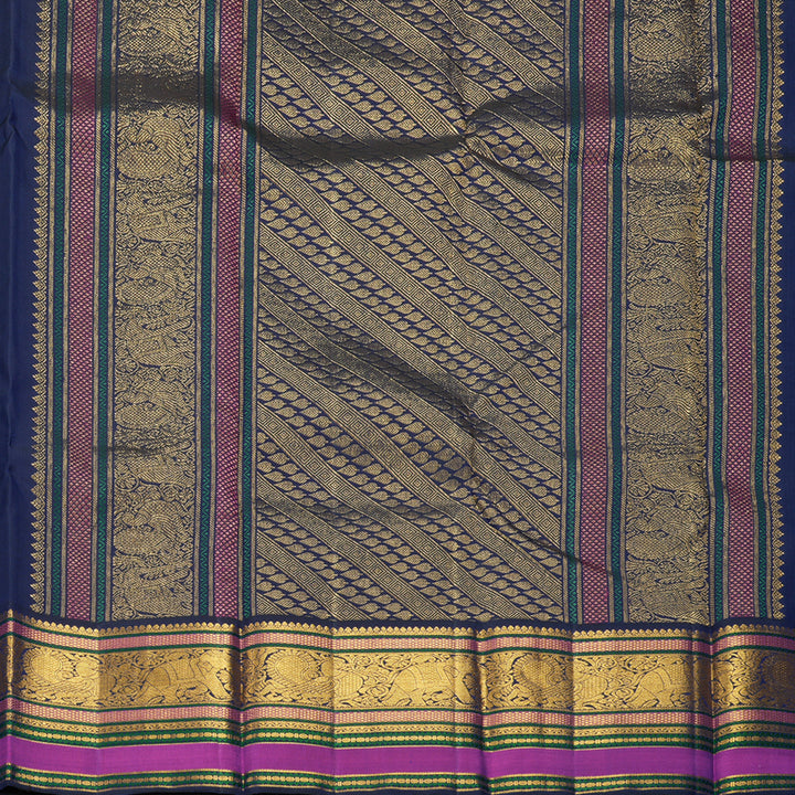 Hayagrivas Handloom Fluorescent Green Kanjivaram Silk Saree with Ink Blue Border KBF371F5-2