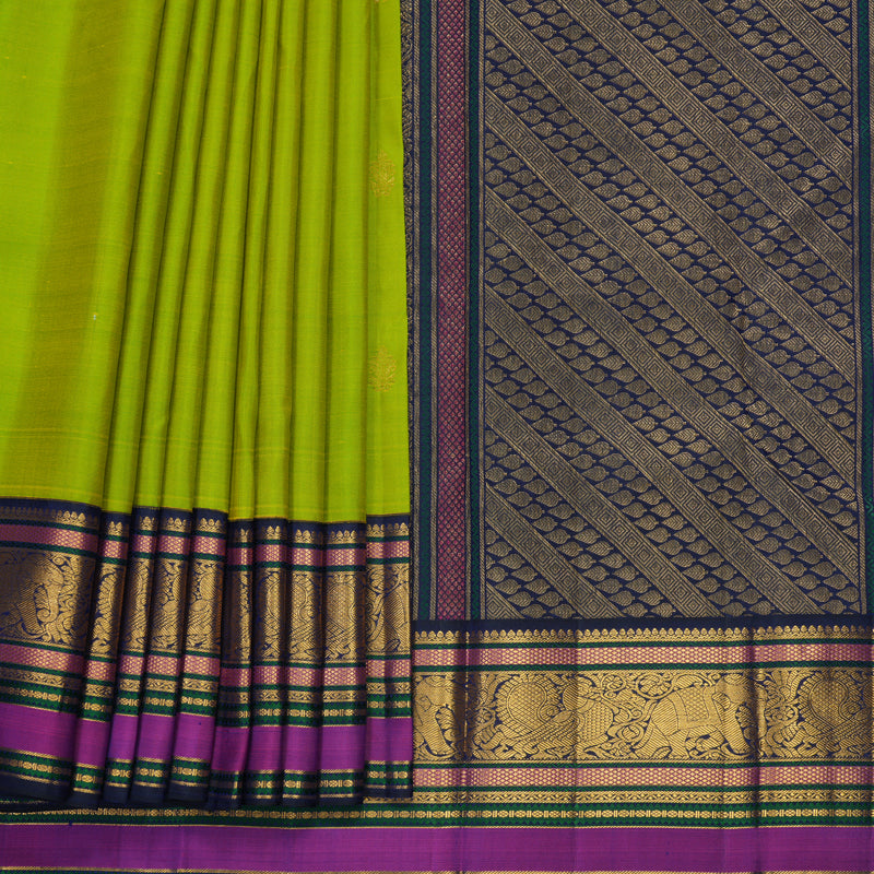 Hayagrivas Handloom Fluorescent Green Kanjivaram Silk Saree with Ink Blue Border KBF371F5-2