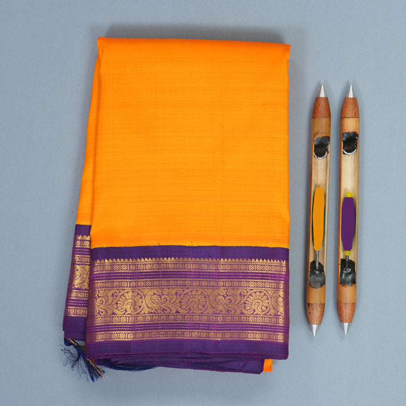 Hayagrivas Handloom Mambazham Orange Kanjivaram Silk Saree with Purple Border KBF371F6-1
