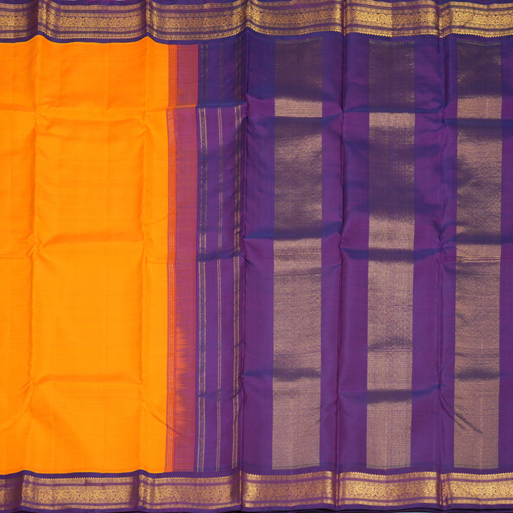 Hayagrivas Handloom Mambazham Orange Kanjivaram Silk Saree with Purple Border KBF371F6-1