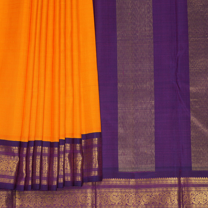 Hayagrivas Handloom Mambazham Orange Kanjivaram Silk Saree with Purple Border KBF371F6-1
