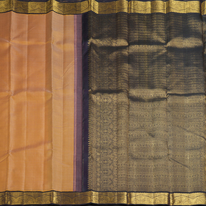 Hayagrivas Handloom Yellowish-Orange Kanjivaram Silk Saree with Nagapazham Border KBF374F1-3