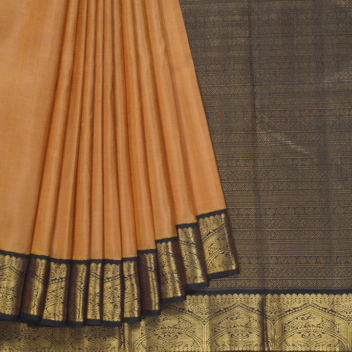 Hayagrivas Handloom Yellowish-Orange Kanjivaram Silk Saree with Nagapazham Border KBF374F1-3