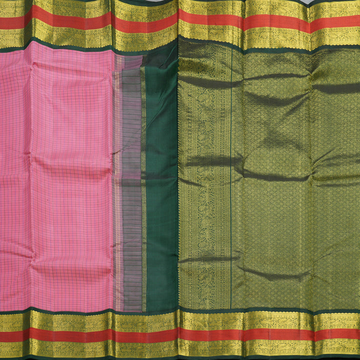 Hayagrivas Handloom Rose Pink Kanjivaram Silk Saree with Karum Pachai Border KBF377F11-1