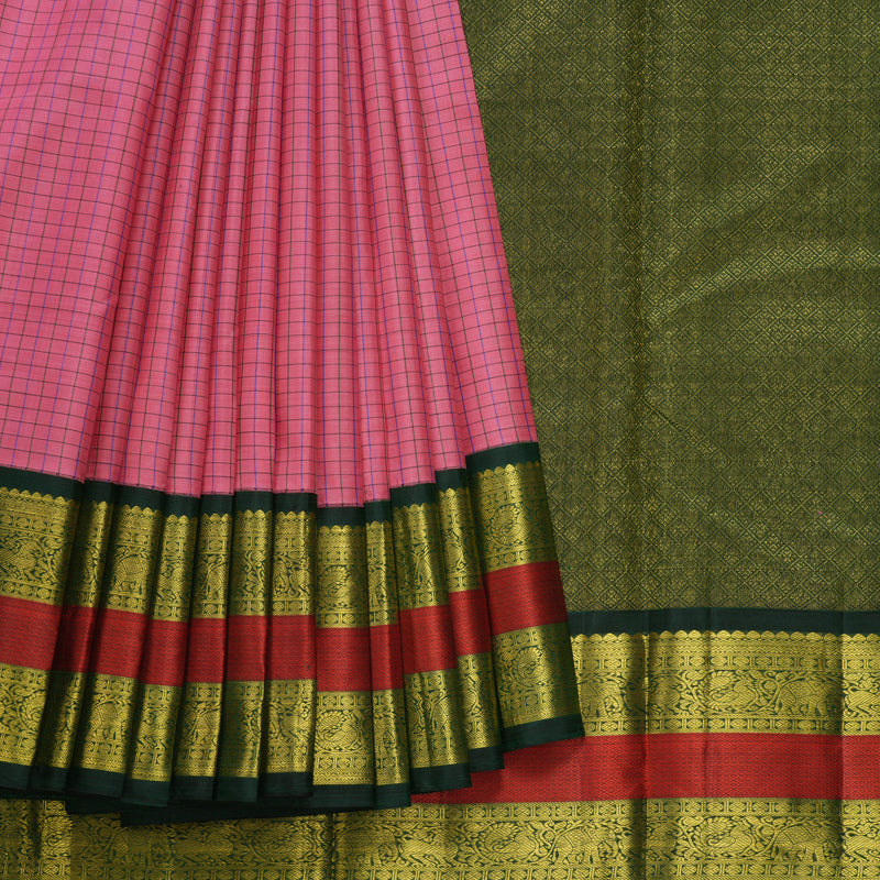Hayagrivas Handloom Rose Pink Kanjivaram Silk Saree with Karum Pachai Border KBF377F11-1