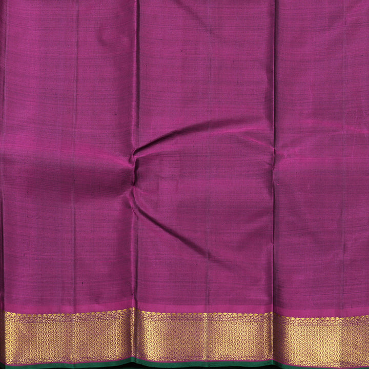 Hayagrivas Handloom Olive Green (Carpet Checks) Kanjivaram Silk Saree with Purple Border KBF377F2-1