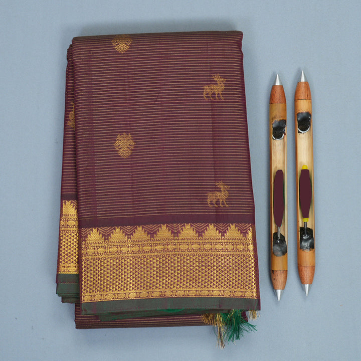Hayagrivas Handloom Dark Purple Kanjivaram Silk Saree KBF377F3-1
