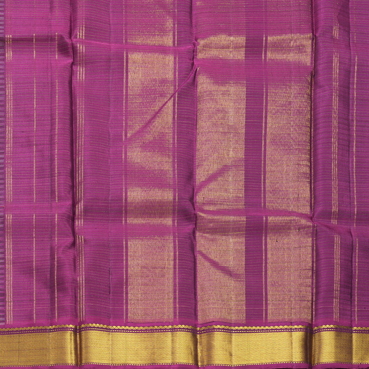 Hayagrivas Handloom Black &amp; Grey Stripes Kanjivaram Silk Saree with Purple Border KBF377F4-2