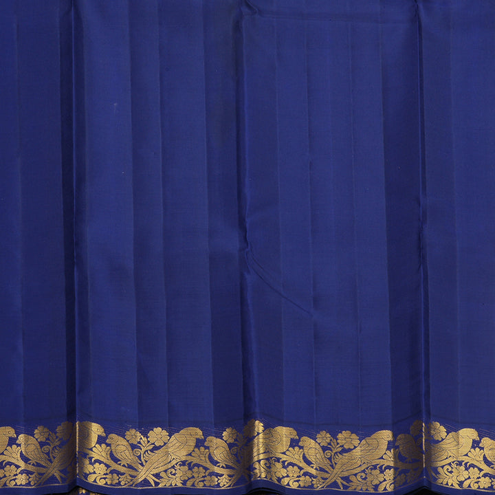 Hayagrivas Handloom Orangish-Pink Kanjivaram Silk Saree with Dark Blue Border KBF378F2-1