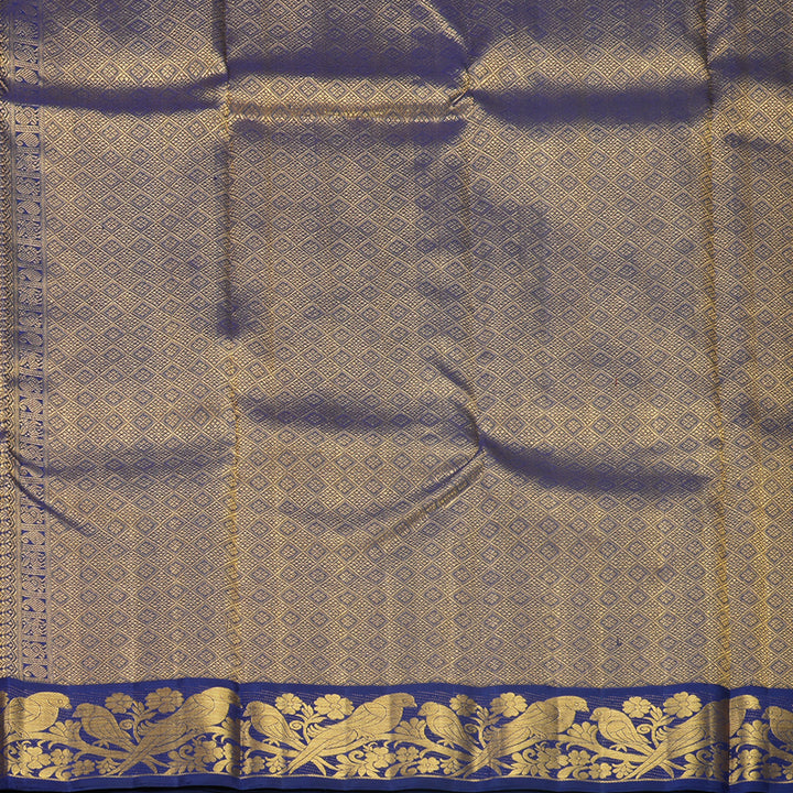 Hayagrivas Handloom Orangish-Pink Kanjivaram Silk Saree with Dark Blue Border KBF378F2-1