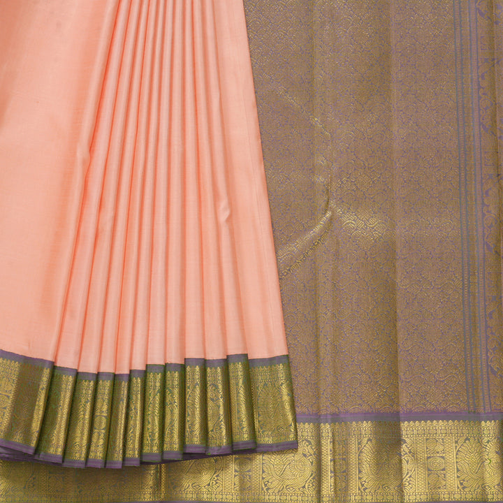 Hayagrivas Handloom Peach Kanjivaram Silk Saree KBF378F3-1