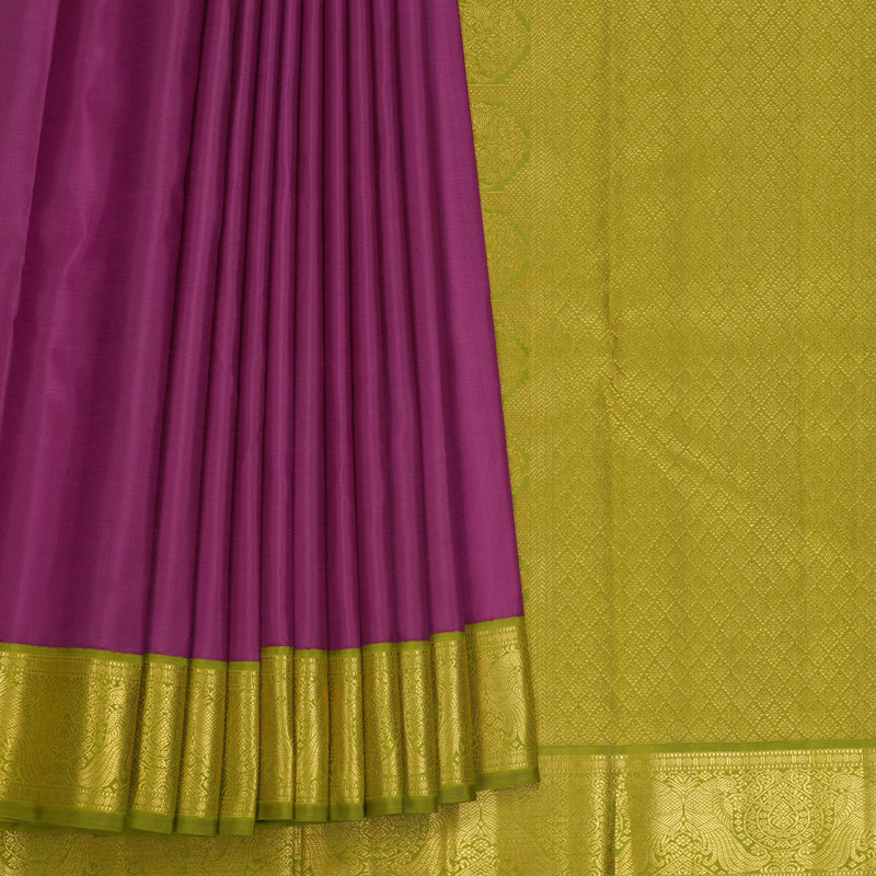 Hayagrivas Handloom Vadamalli Purple Kanjivaram Silk Saree with Olive Green Border KBF378F3-2