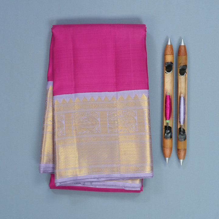 Hayagrivas Handloom Magenta-Pink Kanjivaram Silk Saree with Lilac Border KBF379F2-1
