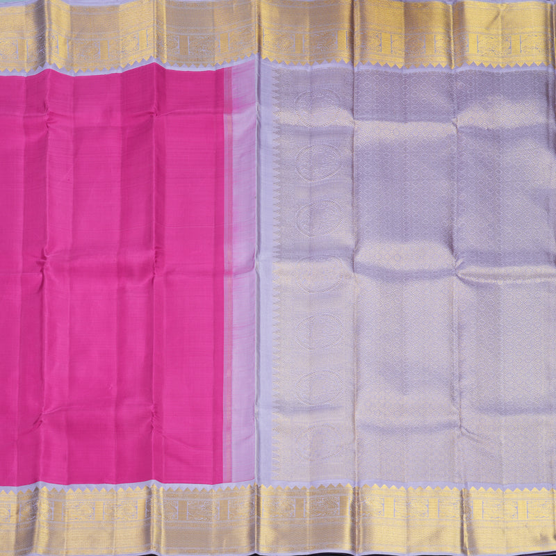Hayagrivas Handloom Magenta-Pink Kanjivaram Silk Saree with Lilac Border KBF379F2-1