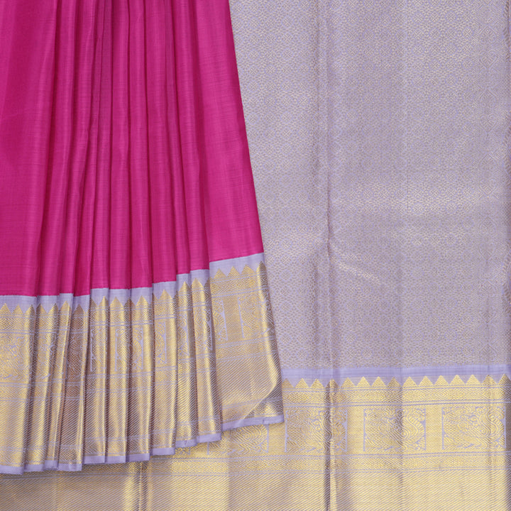 Hayagrivas Handloom Magenta-Pink Kanjivaram Silk Saree with Lilac Border KBF379F2-1