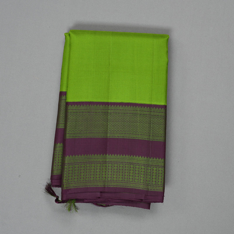 Hayagrivas Handloom Parrot Green Kanjivaram Silk Saree with Plum Purple Border KBF379F2-2