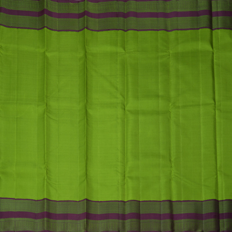 Hayagrivas Handloom Parrot Green Kanjivaram Silk Saree with Plum Purple Border KBF379F2-2