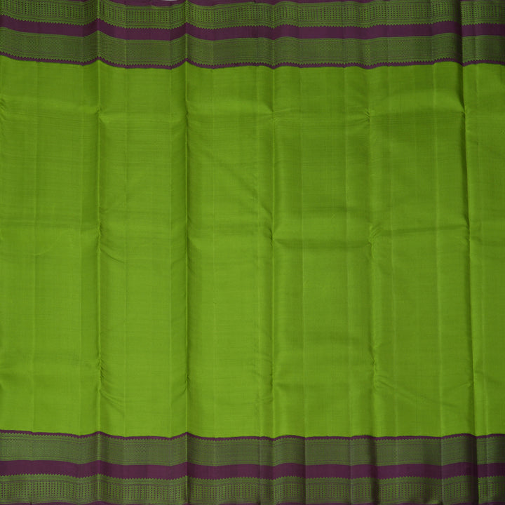 Hayagrivas Handloom Parrot Green Kanjivaram Silk Saree with Plum Purple Border KBF379F2-2