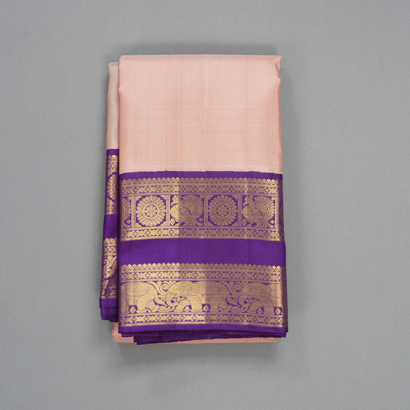 Hayagrivas Handloom Peach Kanjivaram Silk Saree with Purplish-Blue Border KBF379F2-3